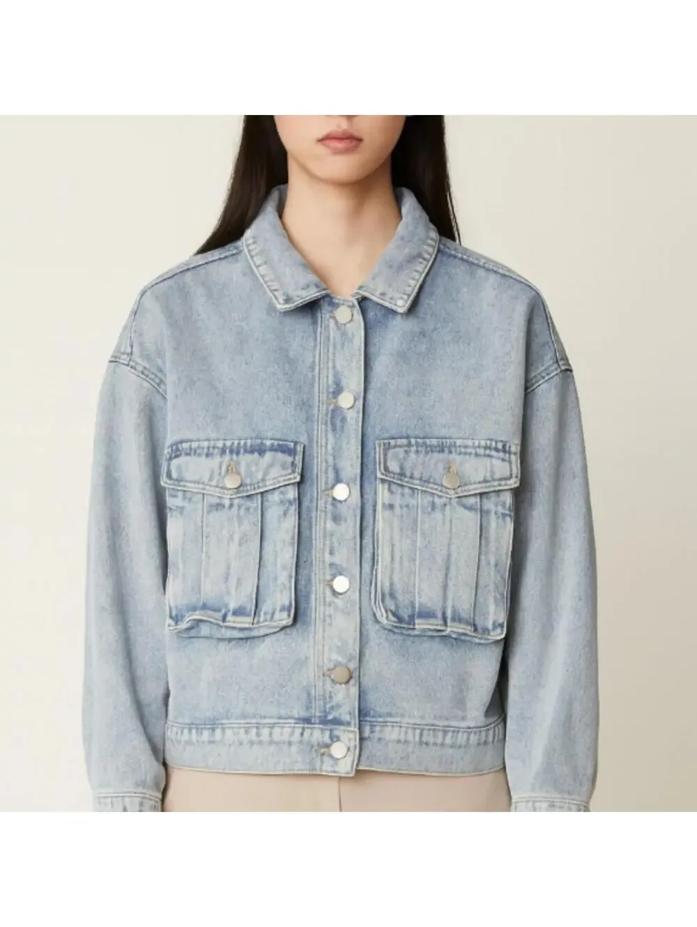OAK + FORT Boxy Medium Acid Wash Cropped Heavyweight Denim Jean Jacket Small - Picture 6 of 6